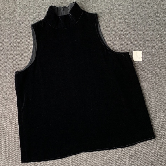 Black Velour Sleeveless Mock Neck Tank Top - Picture 12 of 17
